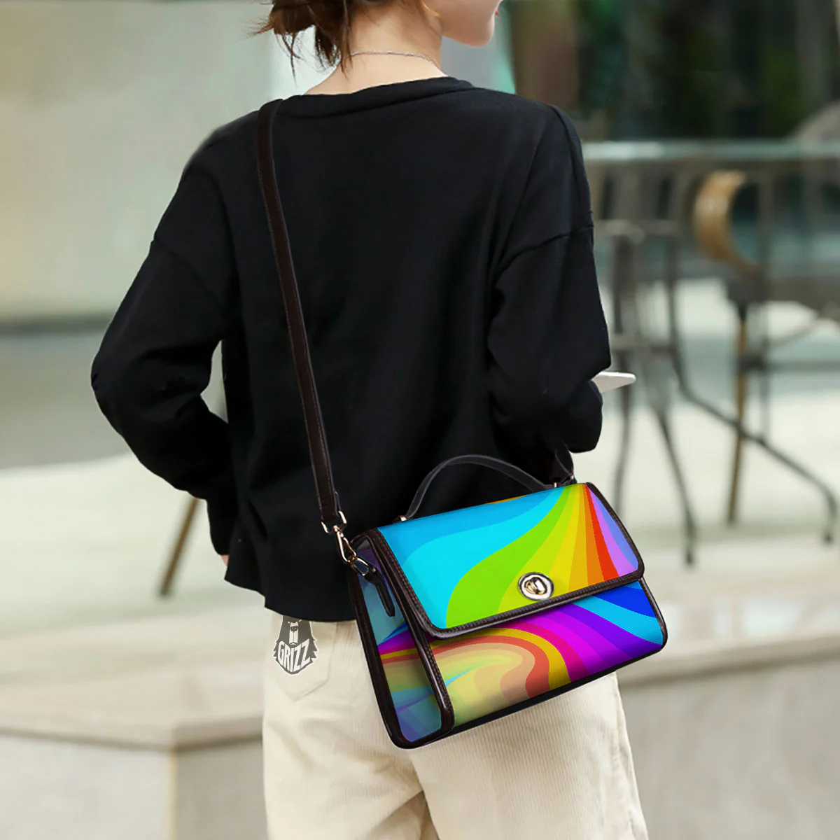 Psychedelic Rainbow Torus Print Women's Satchel Bag - Image 3