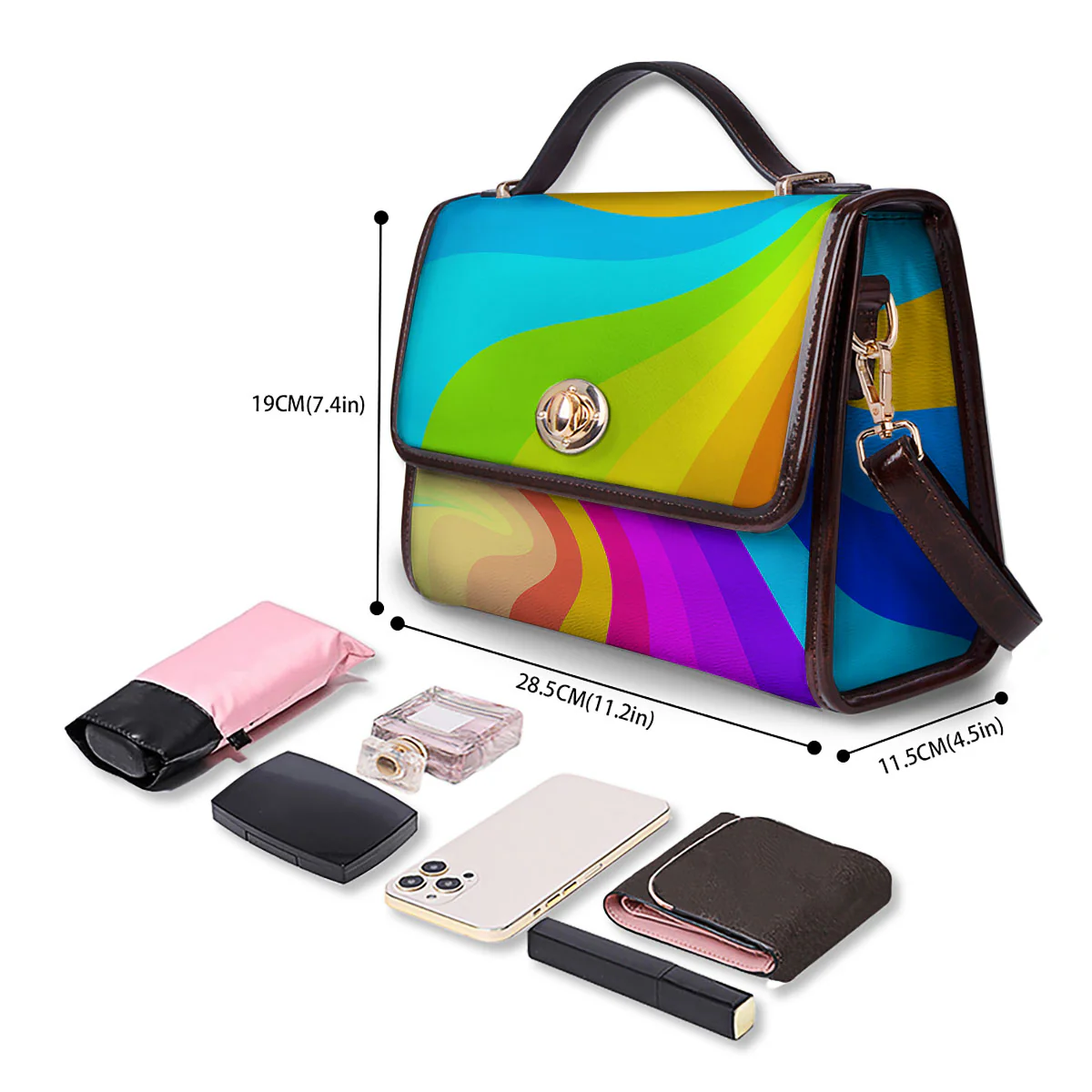 Psychedelic Rainbow Torus Print Women's Satchel Bag - Image 4