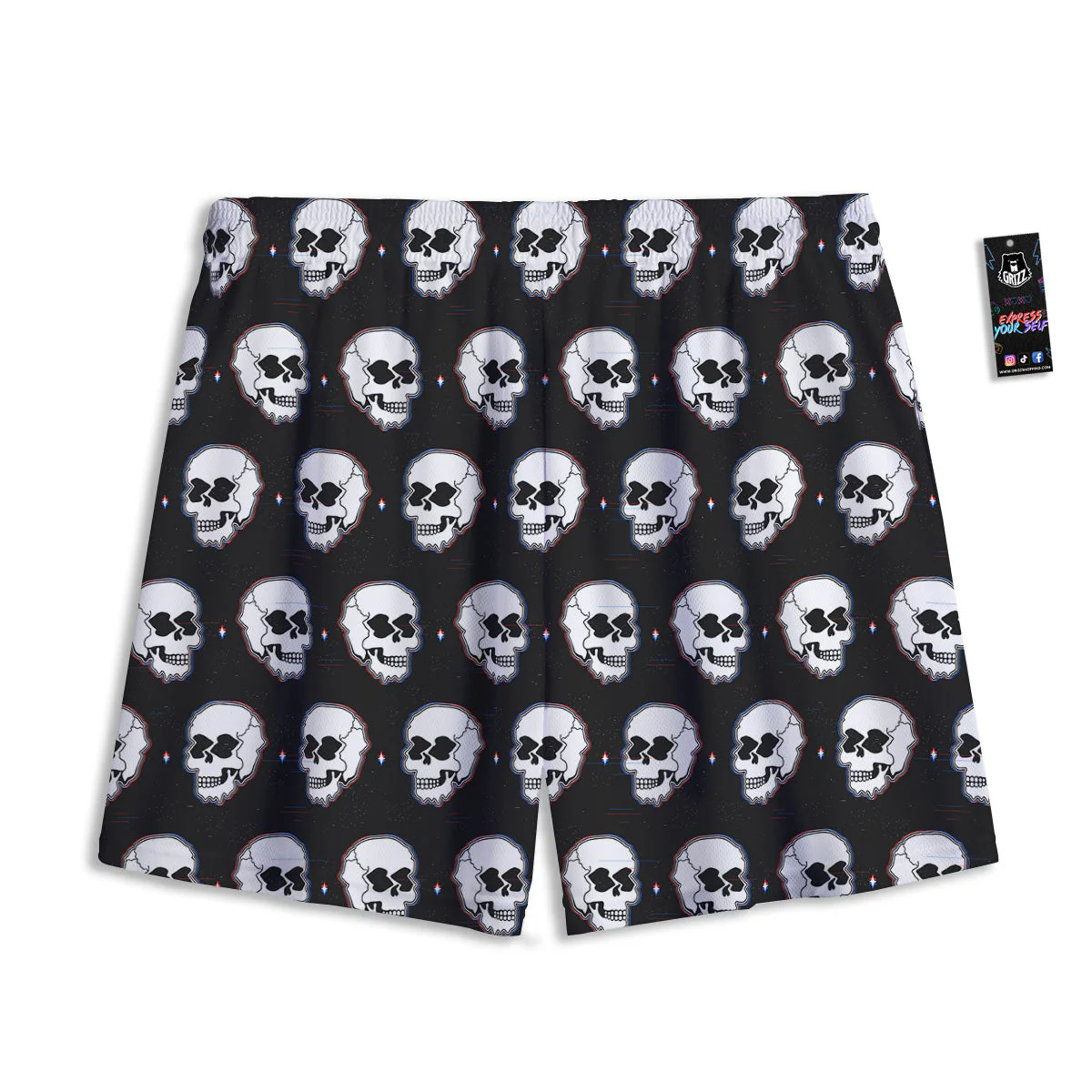 Psychedelic Skull Glitch Print Pattern Mesh Shorts - Image 2