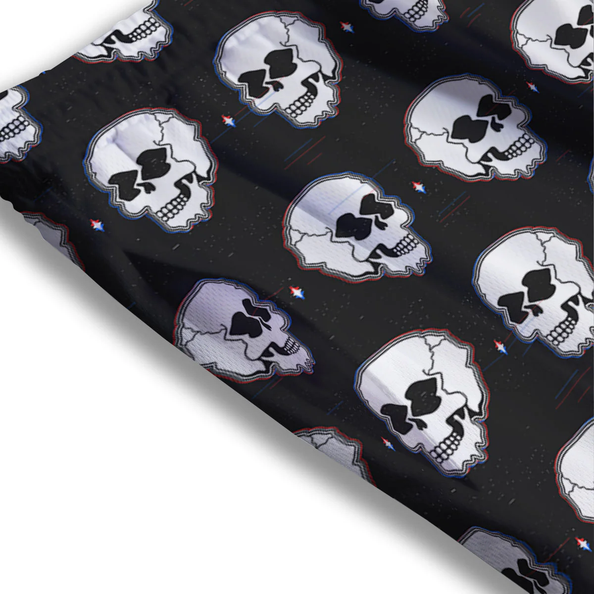 Psychedelic Skull Glitch Print Pattern Mesh Shorts - Image 3