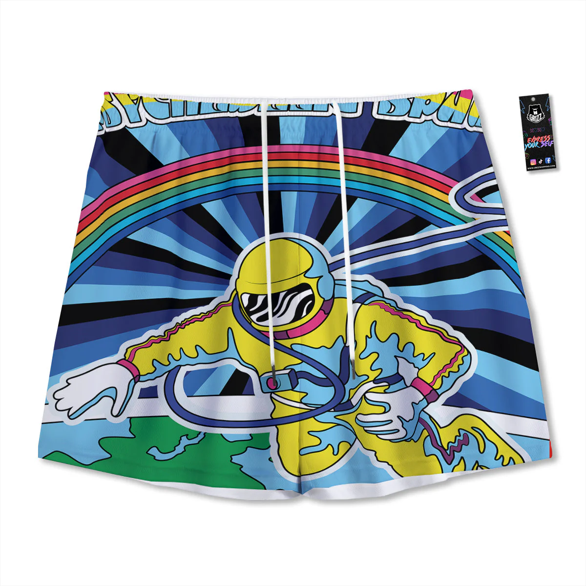 Psychedelic Space And Astronaut Print Mesh Shorts
