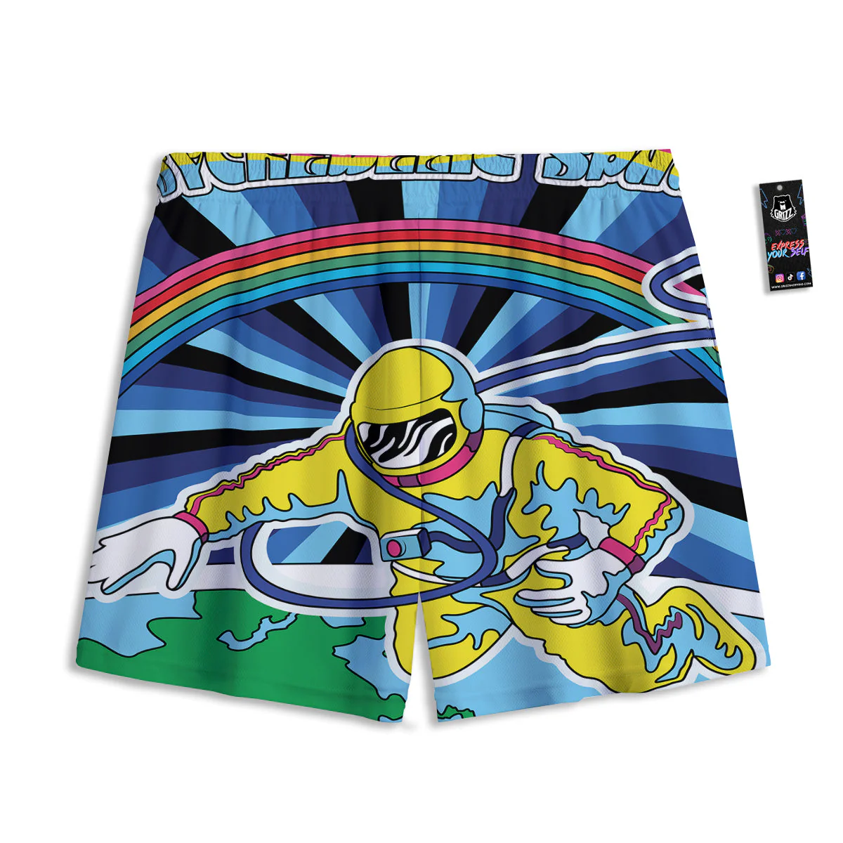Psychedelic Space And Astronaut Print Mesh Shorts - Image 2
