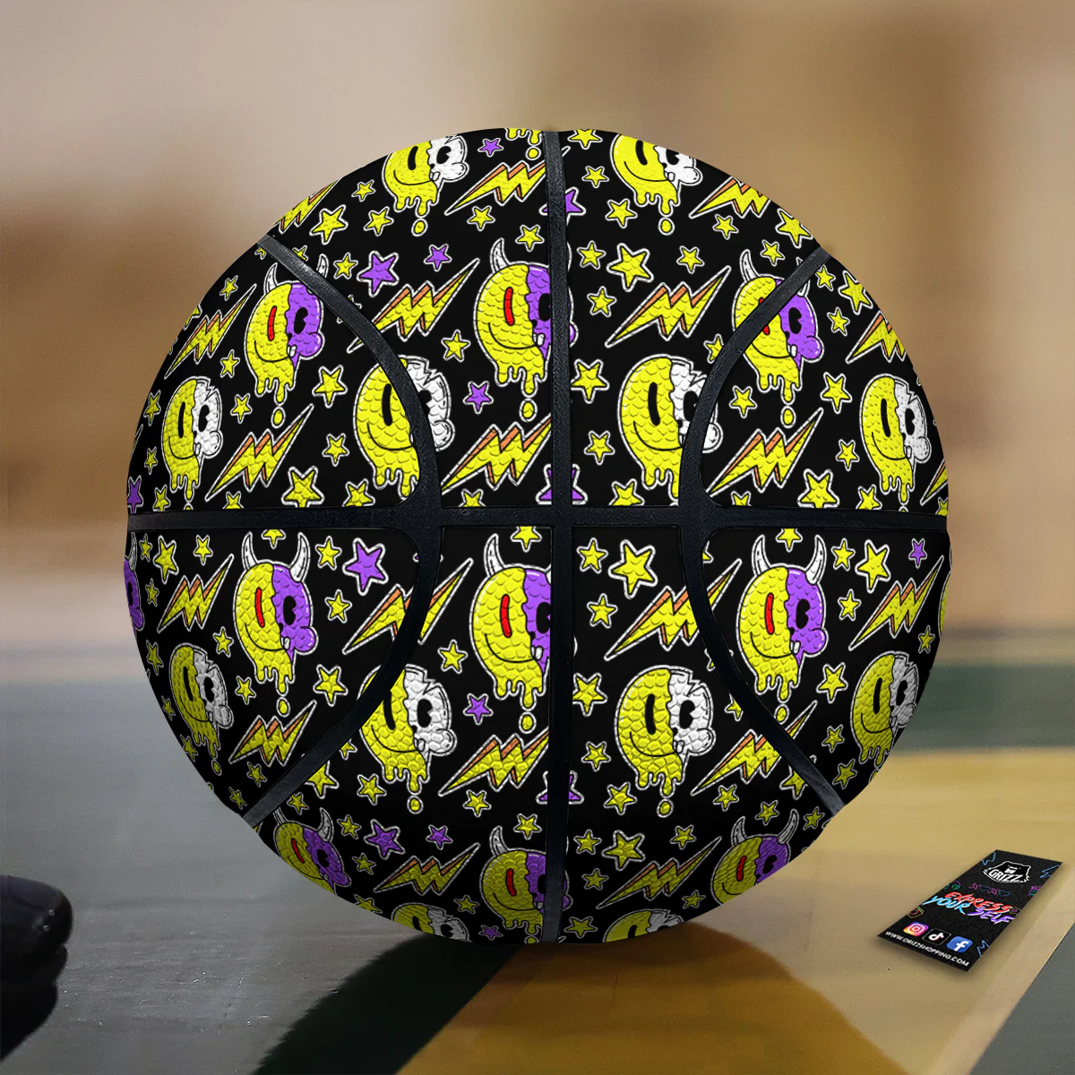 Psychedelic Trippy Acid Emoji Print Pattern Basketball