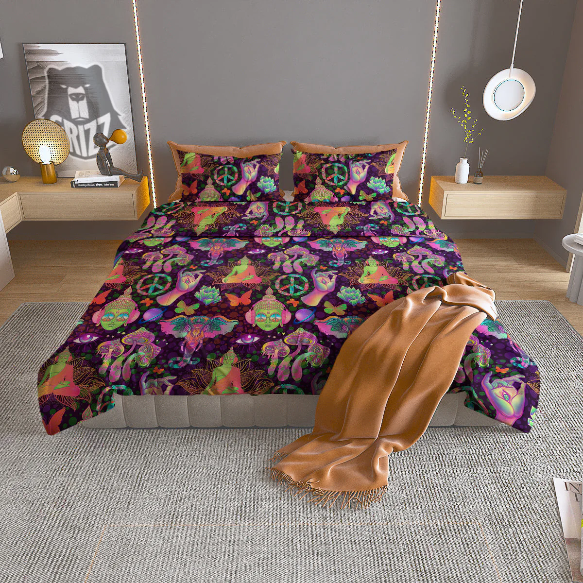 Psychedelic Trippy Drug Cartoon Print Pattern Duvet Cover Bedding Set