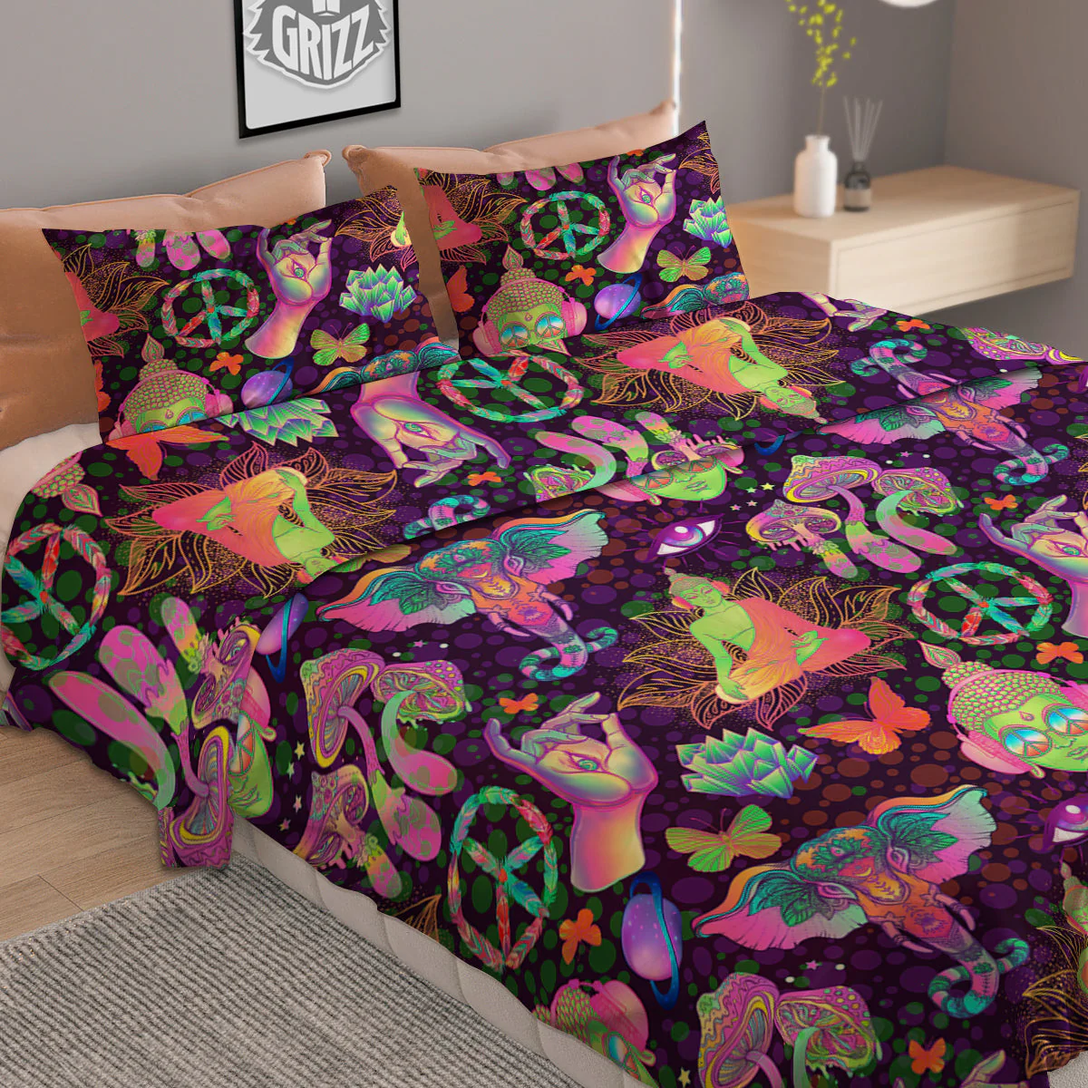 Psychedelic Trippy Drug Cartoon Print Pattern Duvet Cover Bedding Set - Image 2