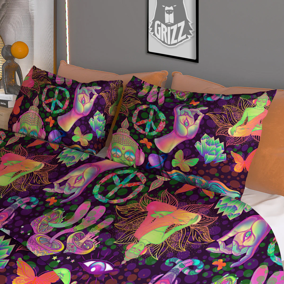 Psychedelic Trippy Drug Cartoon Print Pattern Duvet Cover Bedding Set - Image 3