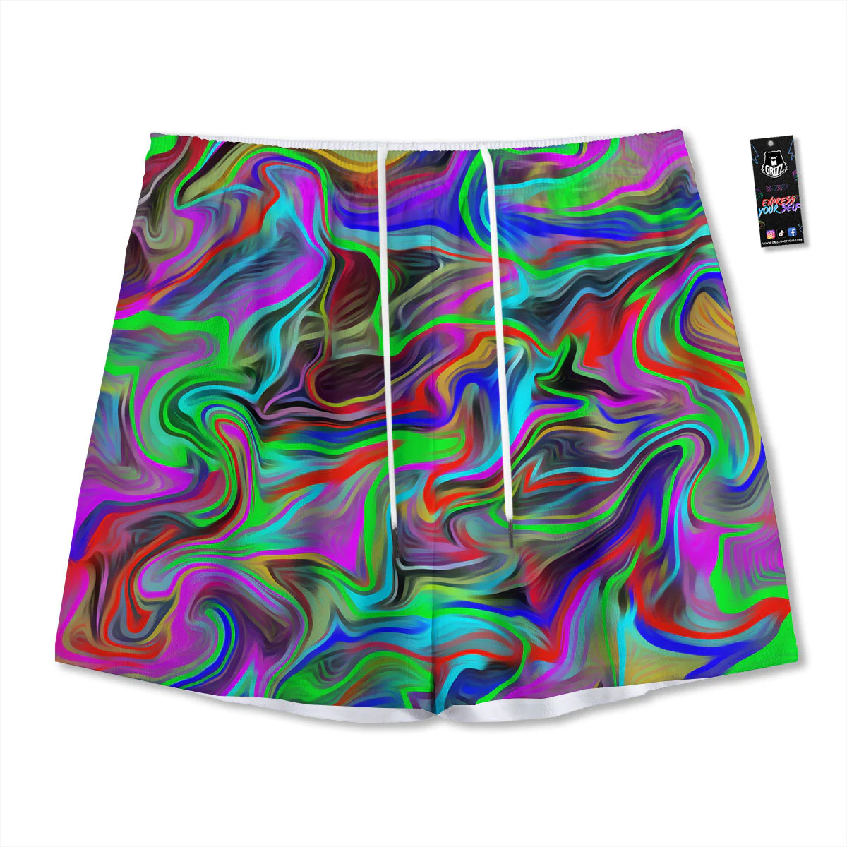 Psychedelic Trippy Neon Green Print Mesh Shorts