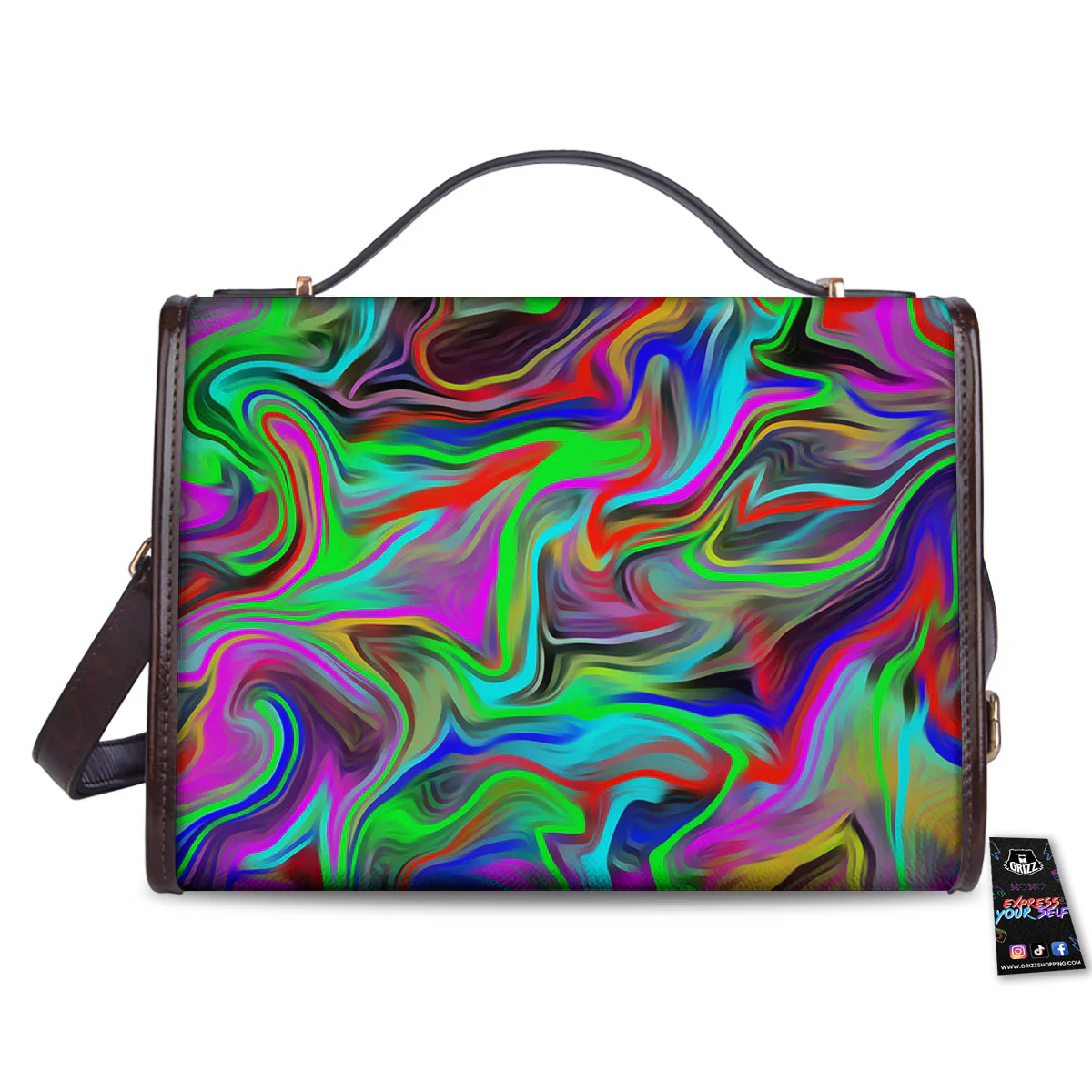 Psychedelic Trippy Neon Green Print Women's Satchel Bag - Image 2