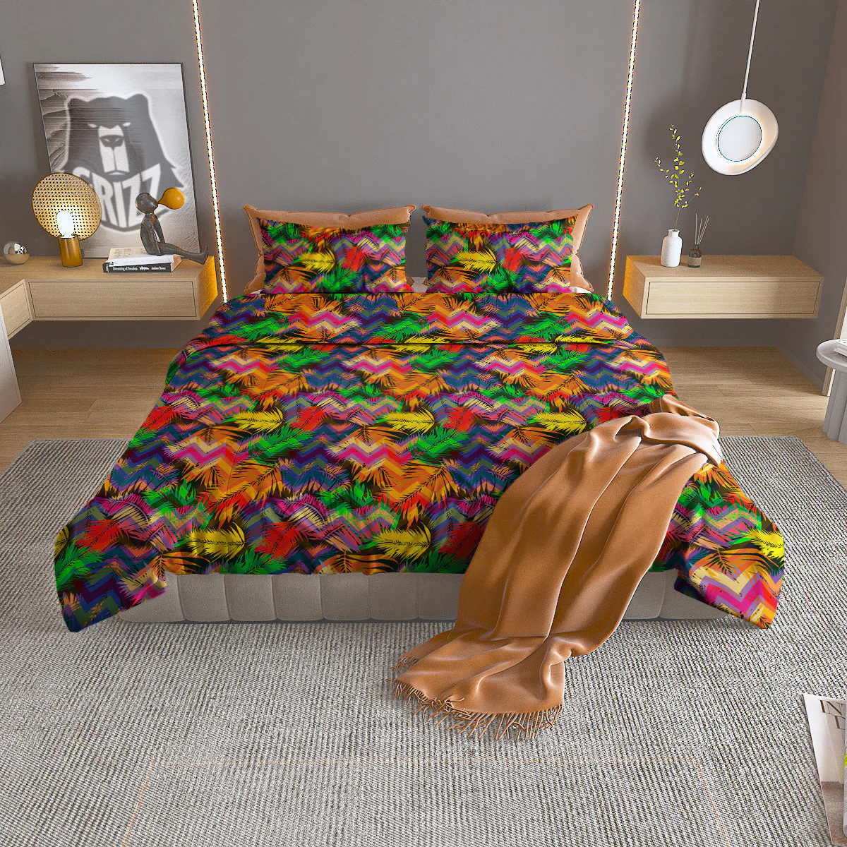 Psychedelic Zigzag Tropical Print Pattern Duvet Cover Bedding Set