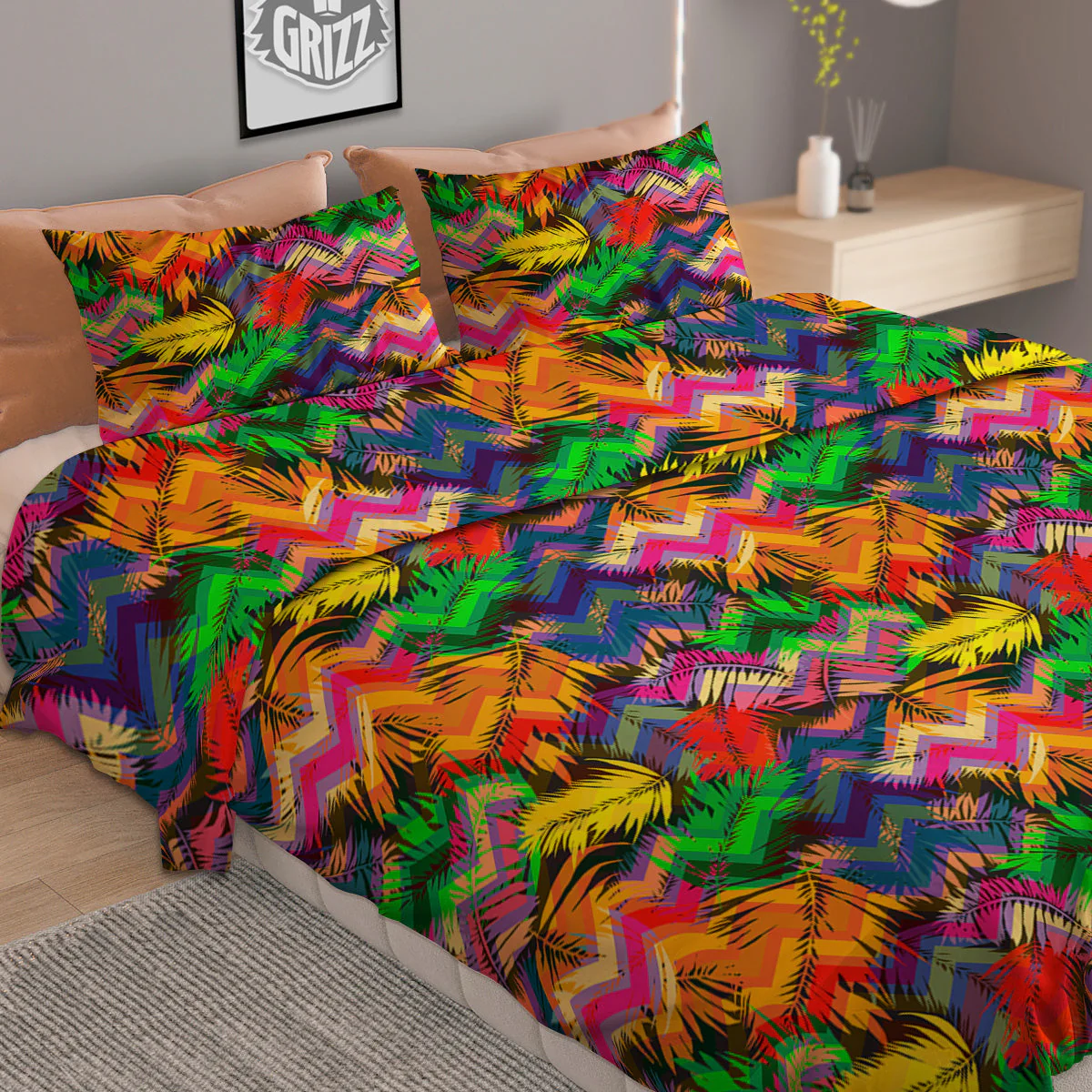 Psychedelic Zigzag Tropical Print Pattern Duvet Cover Bedding Set - Image 2