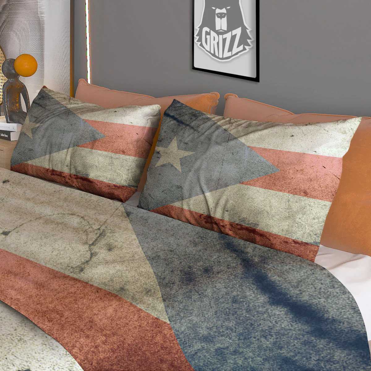 Puerto Rican Flag Grunge Print Duvet Cover Bedding Set - Image 3