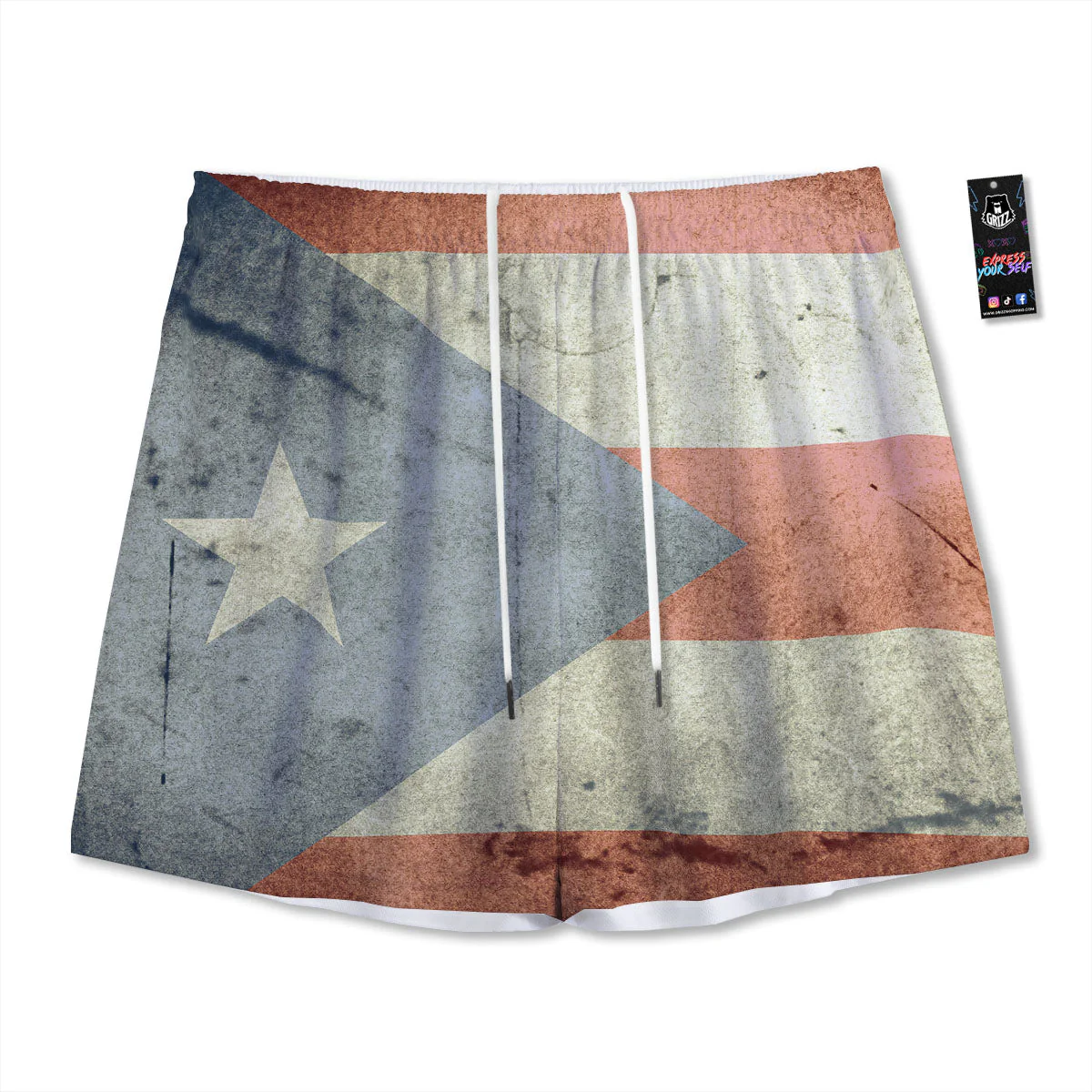 Puerto Rican Flag Grunge Print Mesh Shorts