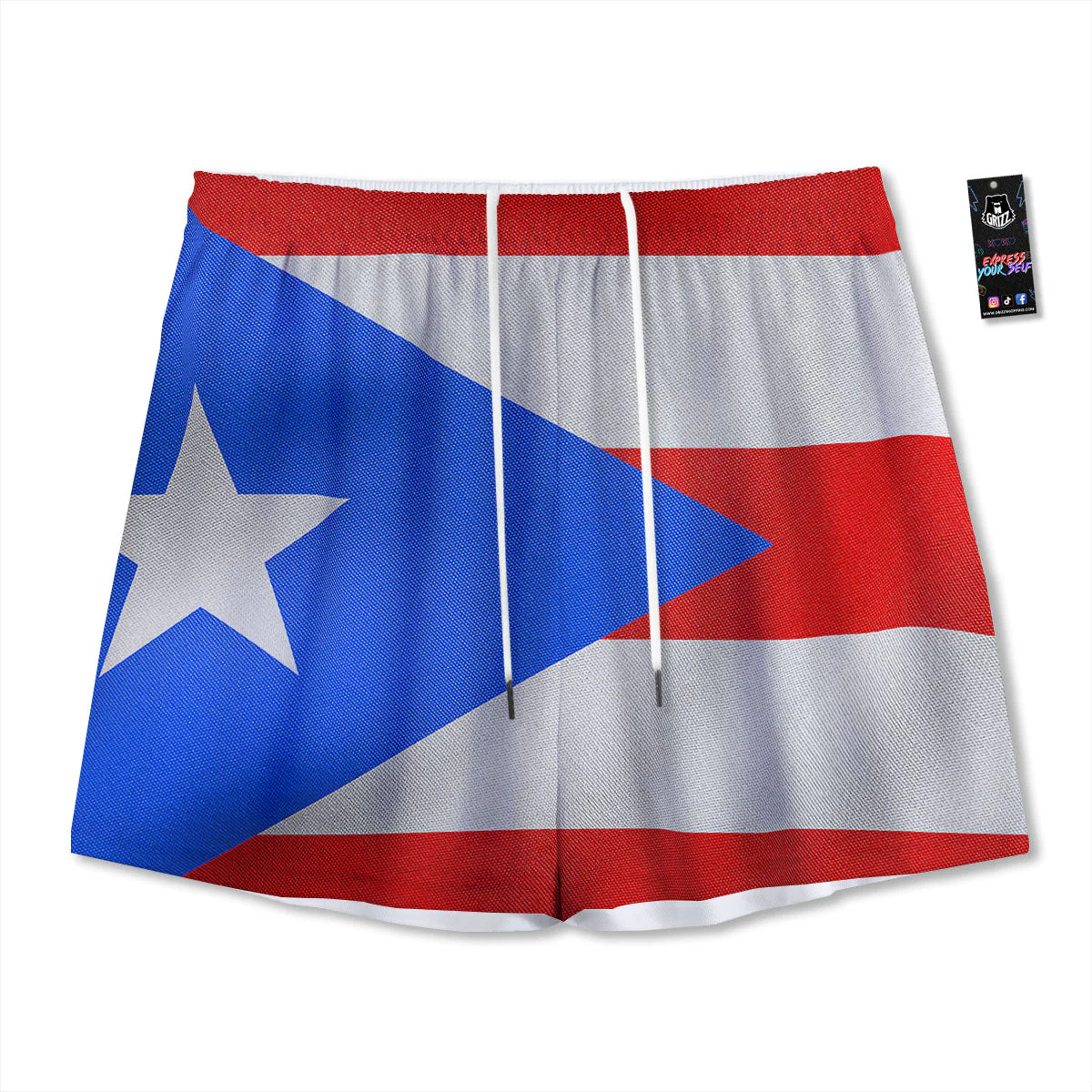Puerto Rican Wrinkled Flag Print Mesh Shorts