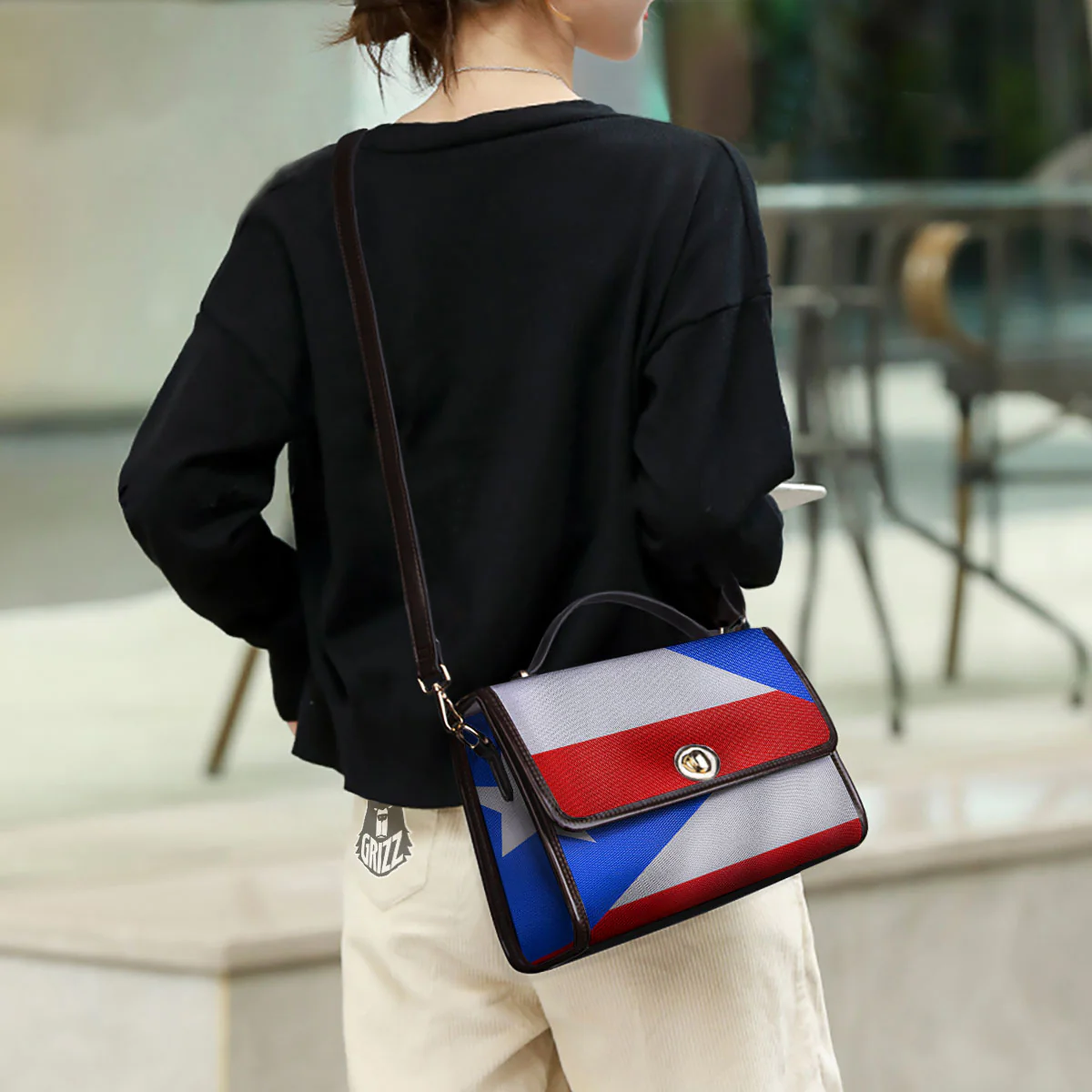 Puerto Rican Wrinkled Flag Print Women's Satchel Bag - Image 3