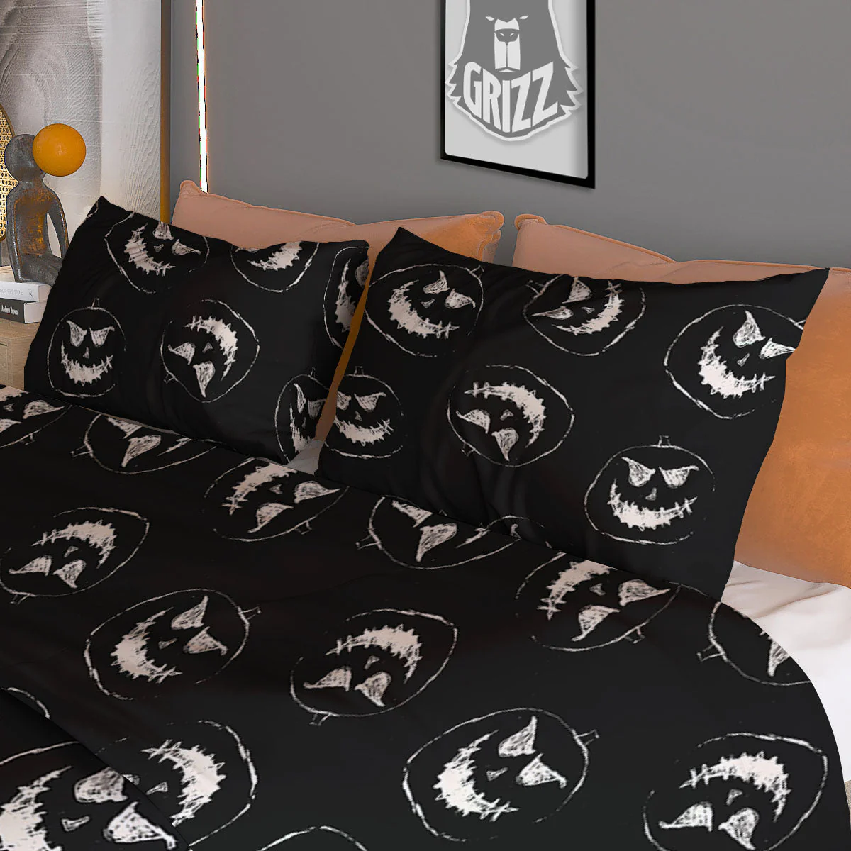 Pumpkin Faces Halloween Print Pattern Duvet Cover Bedding Set - Image 3
