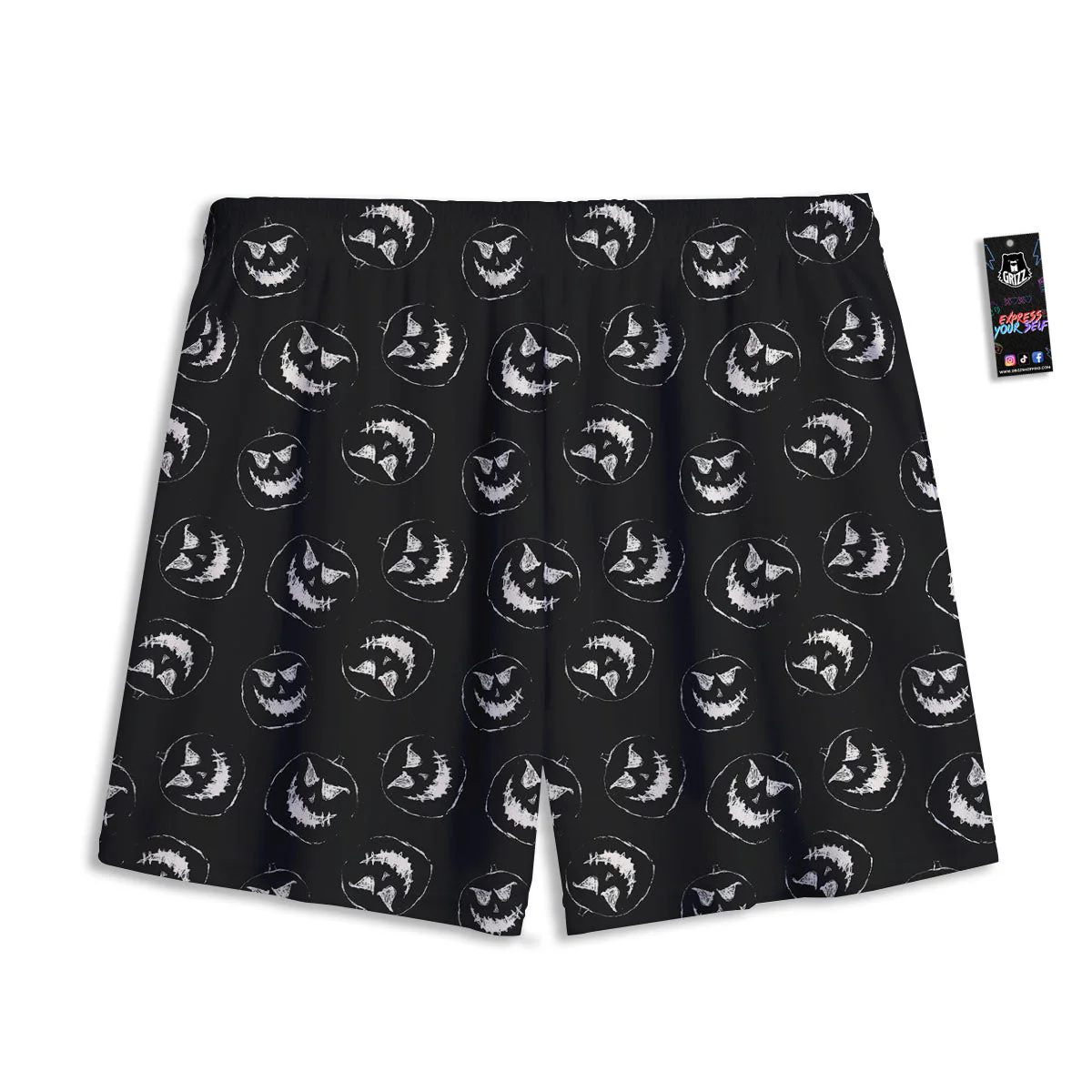 Pumpkin Faces Halloween Print Pattern Mesh Shorts - Image 2