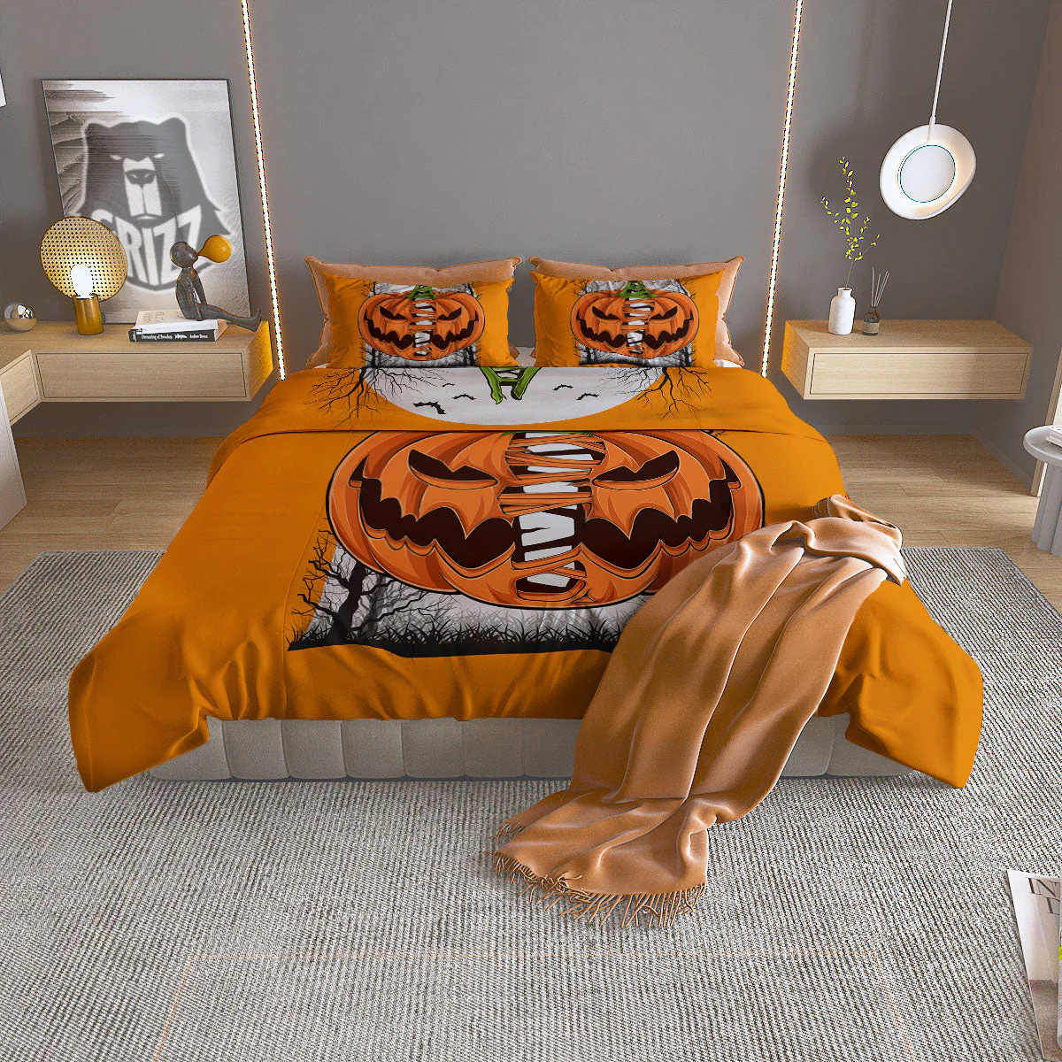 Pumpkin Halloween Character Print Duvet Cover Bedding Set