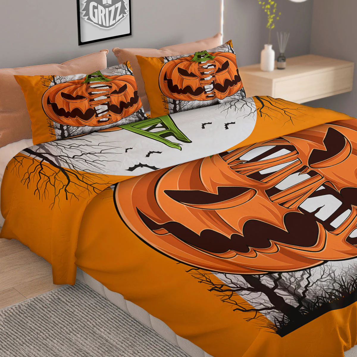 Pumpkin Halloween Character Print Duvet Cover Bedding Set - Image 2