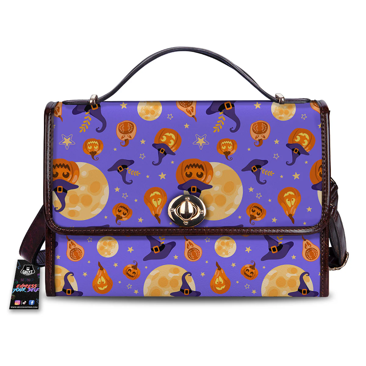 Pumpkin Halloween Purple Print Pattern Women's Satchel Bag
