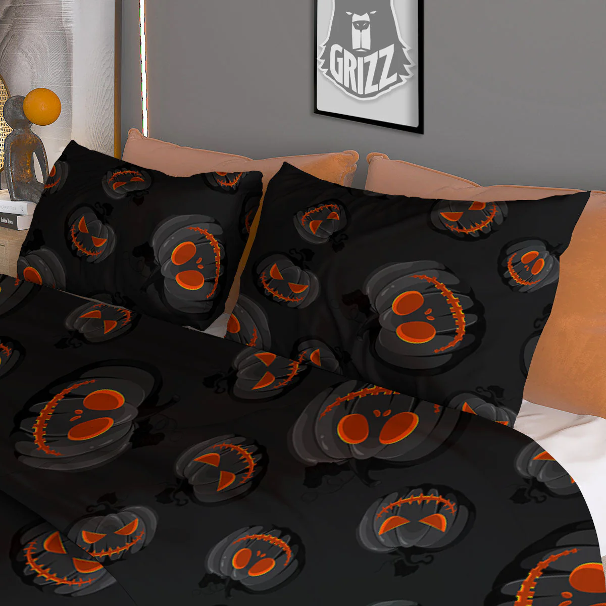 Pumpkin Jack O' Lantern Halloween Print Duvet Cover Bedding Set - Image 3
