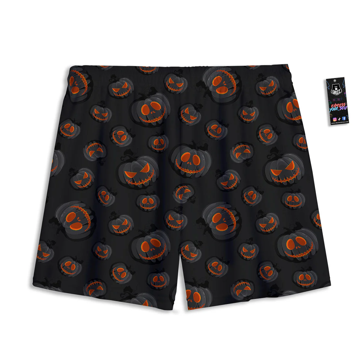 Pumpkin Jack O' Lantern Halloween Print Mesh Shorts - Image 2