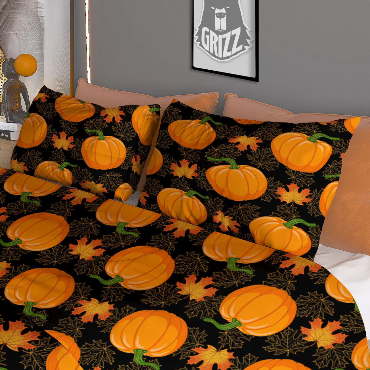 Pumpkin Orange Print Pattern Duvet Cover Bedding Set - Image 3