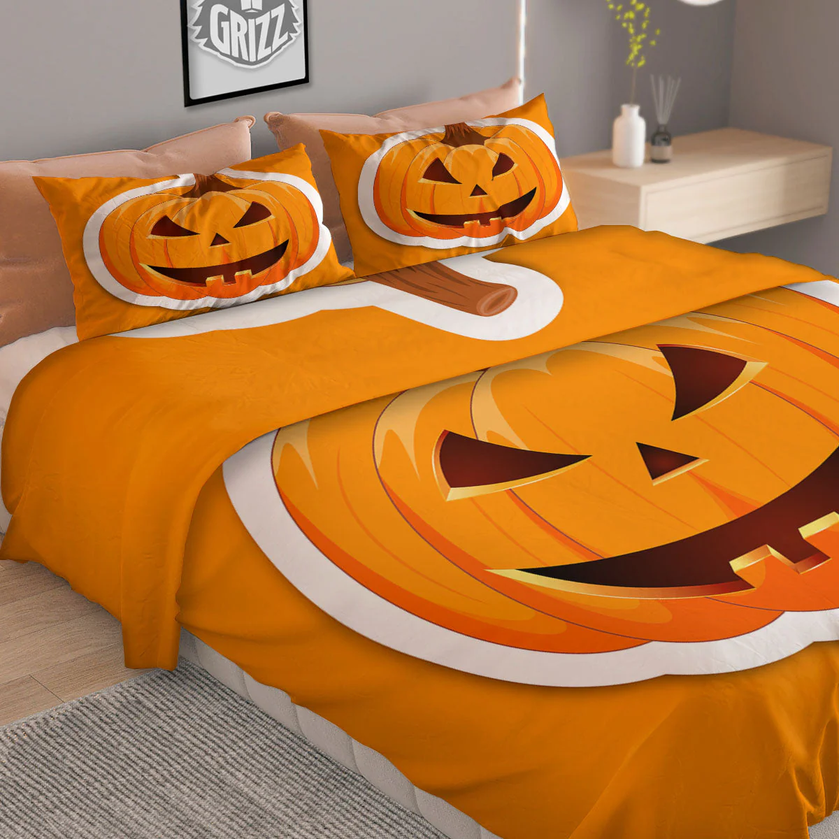 Pumpkin Print Duvet Cover Bedding Set - Image 2