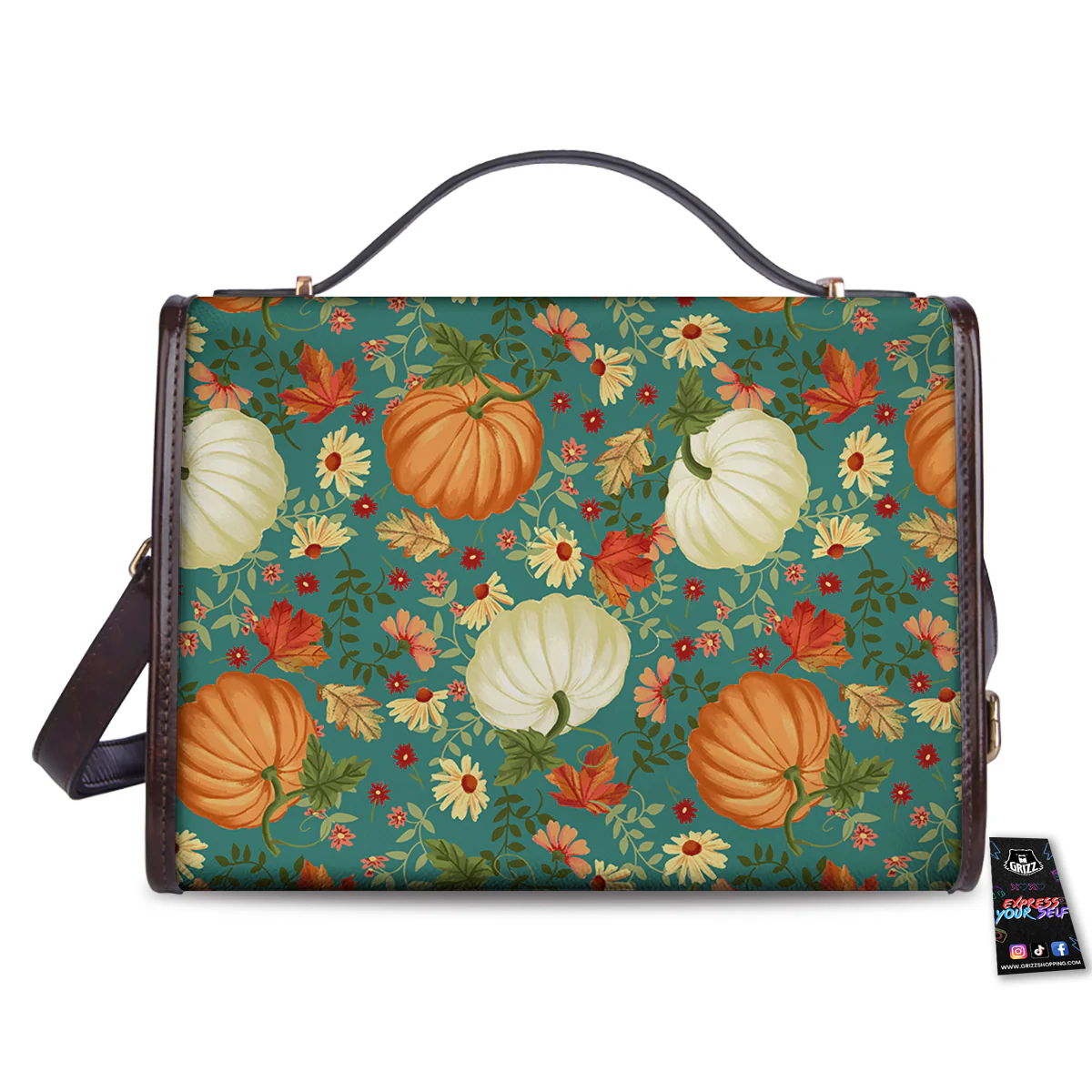 Pumpkin Vintage Print Pattern Women's Satchel Bag - Image 2