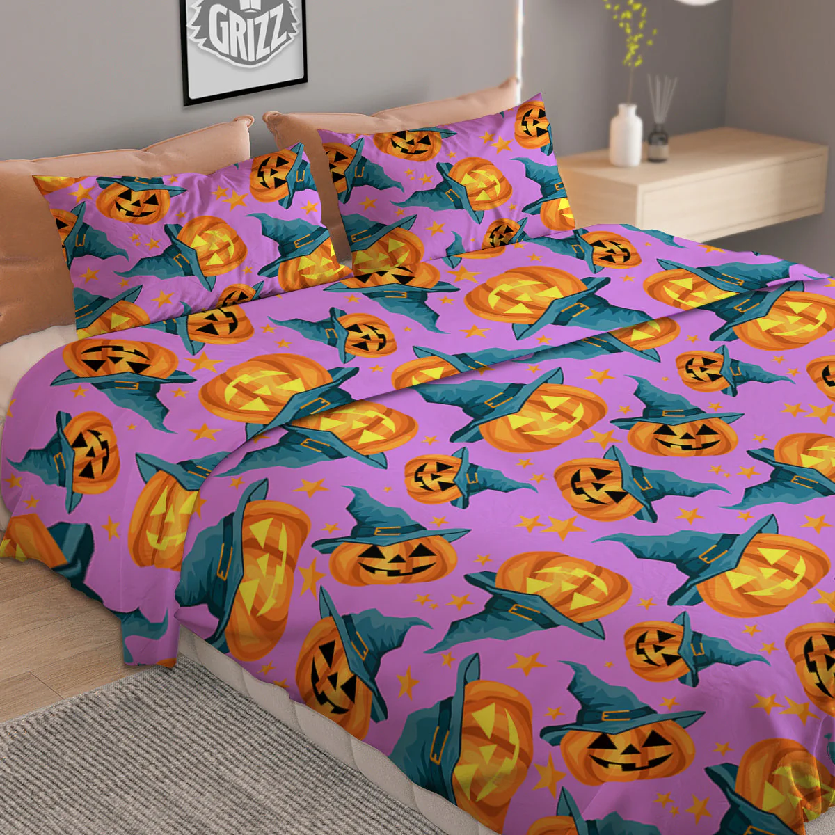 Pumpkin Witch Halloween Cute Print Duvet Cover Bedding Set - Image 2