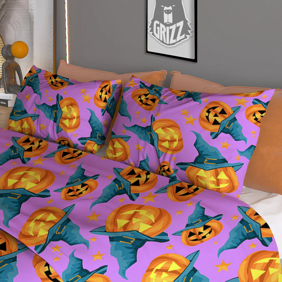 Pumpkin Witch Halloween Cute Print Duvet Cover Bedding Set - Image 3