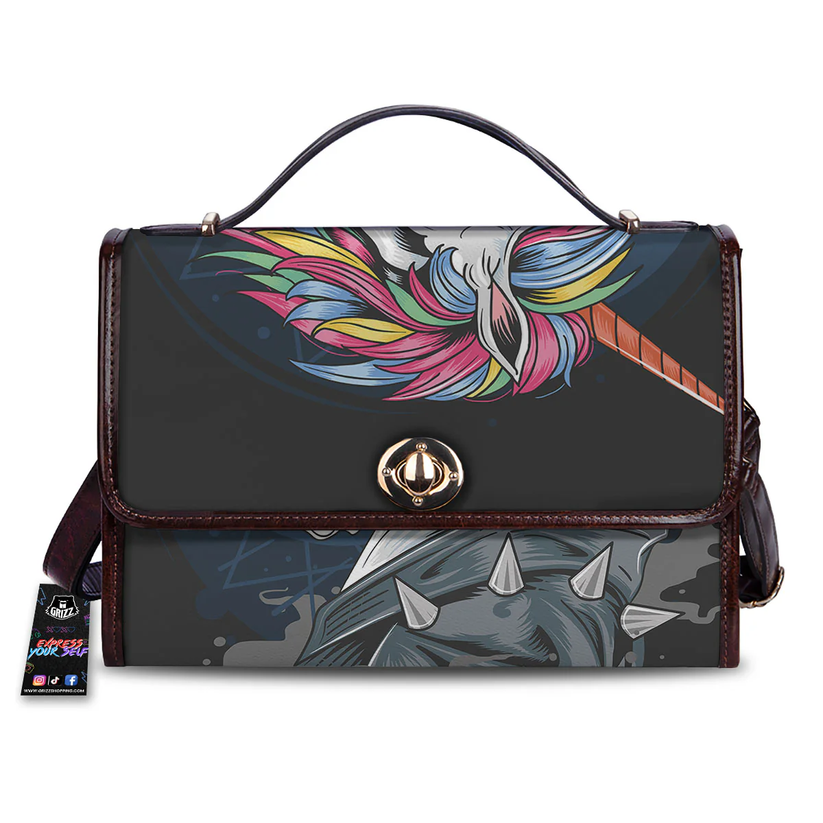 Punk Unicorn Print Women's Satchel Bag