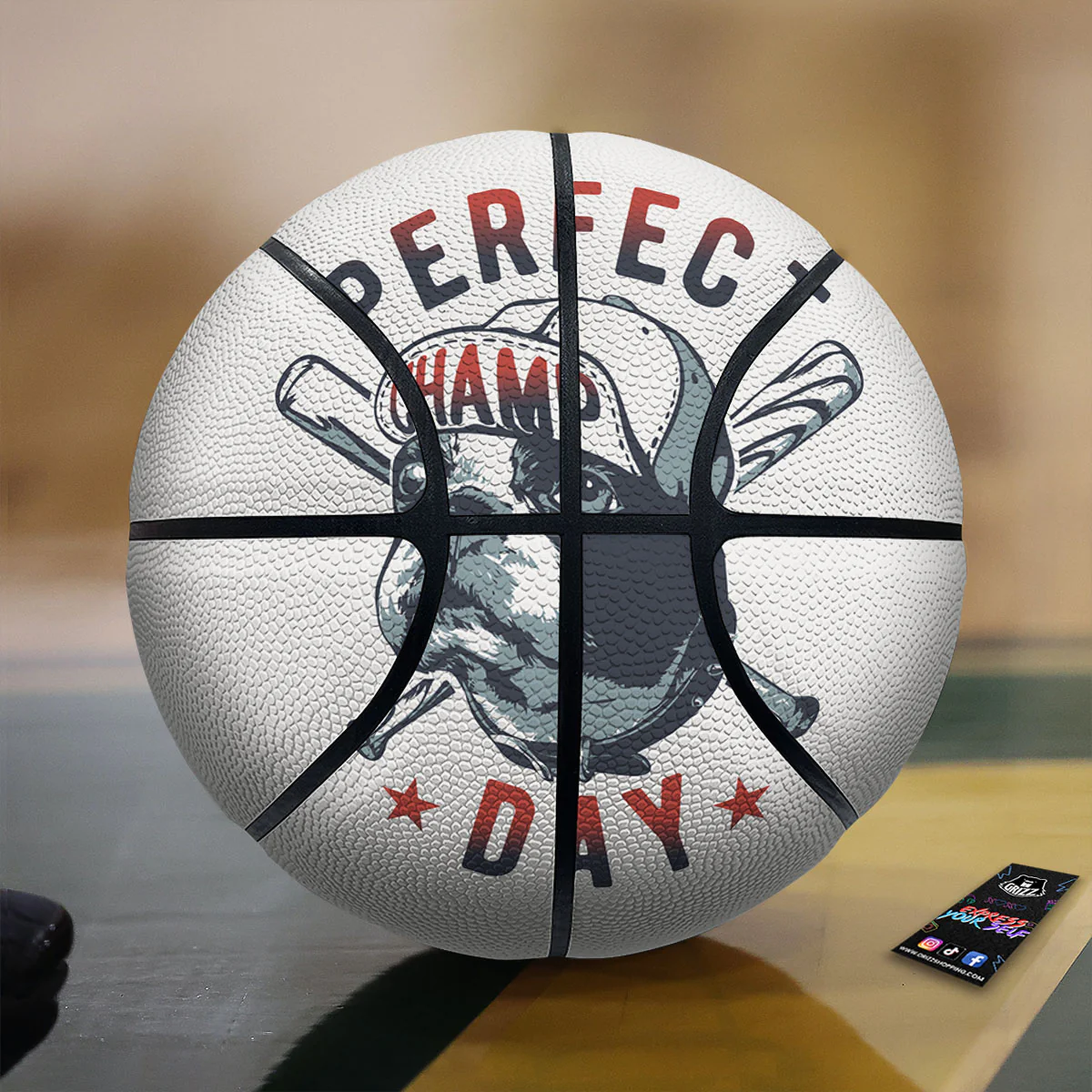 Puppy French Bulldog And Baseball Print Basketball