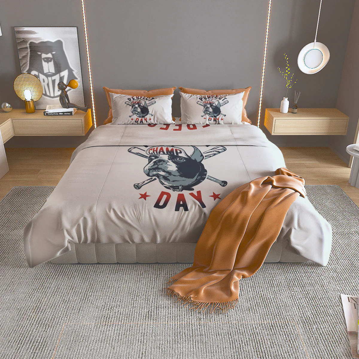 Puppy French Bulldog And Baseball Print Duvet Cover Bedding Set