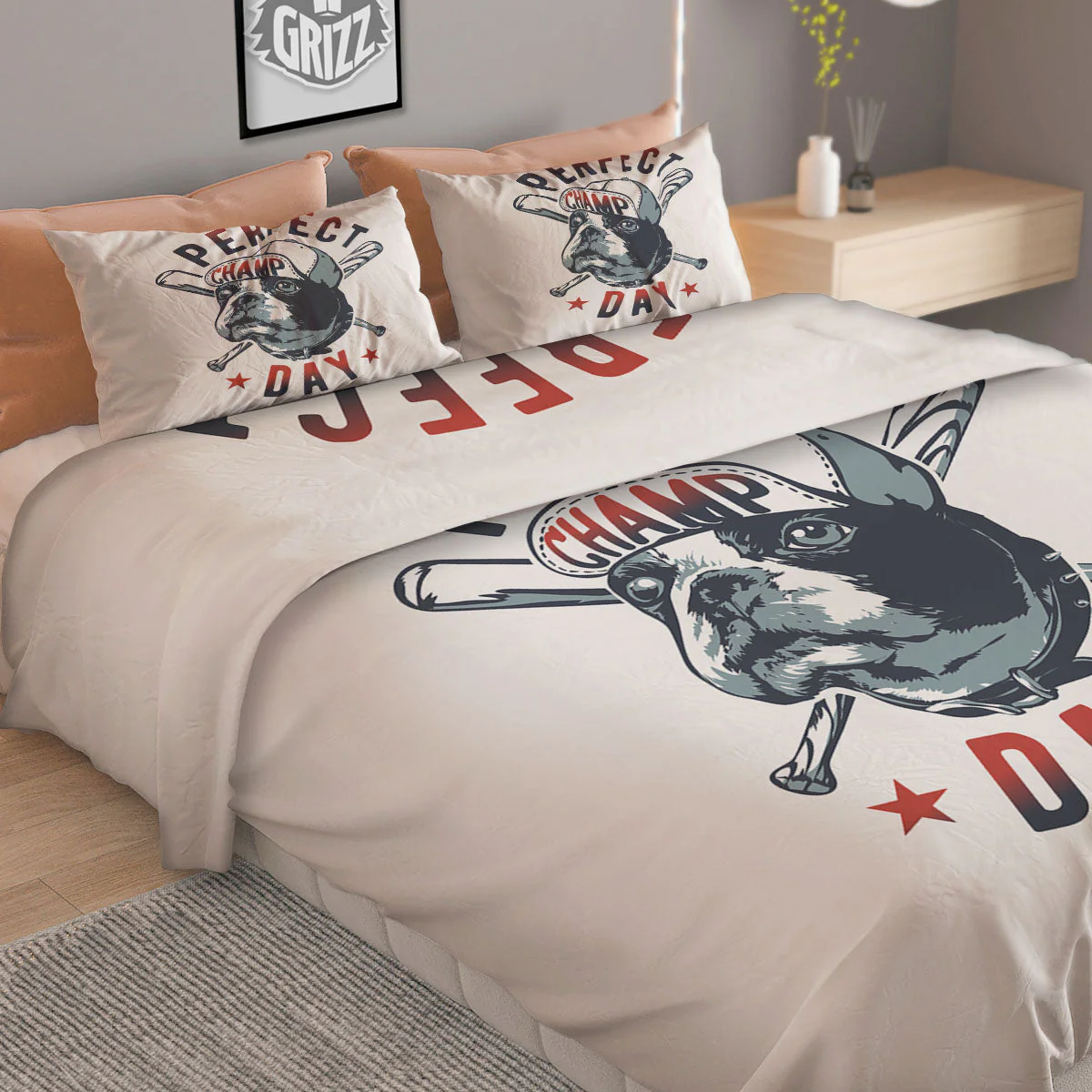 Puppy French Bulldog And Baseball Print Duvet Cover Bedding Set - Image 2