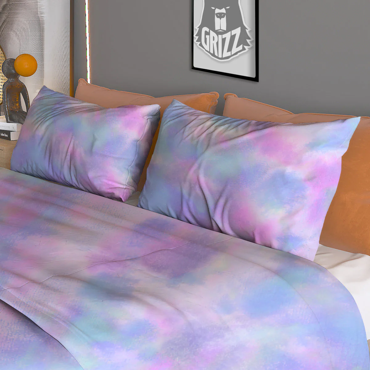 Purple And Blue Tie Dye Shibori Print Duvet Cover Bedding Set - Image 3