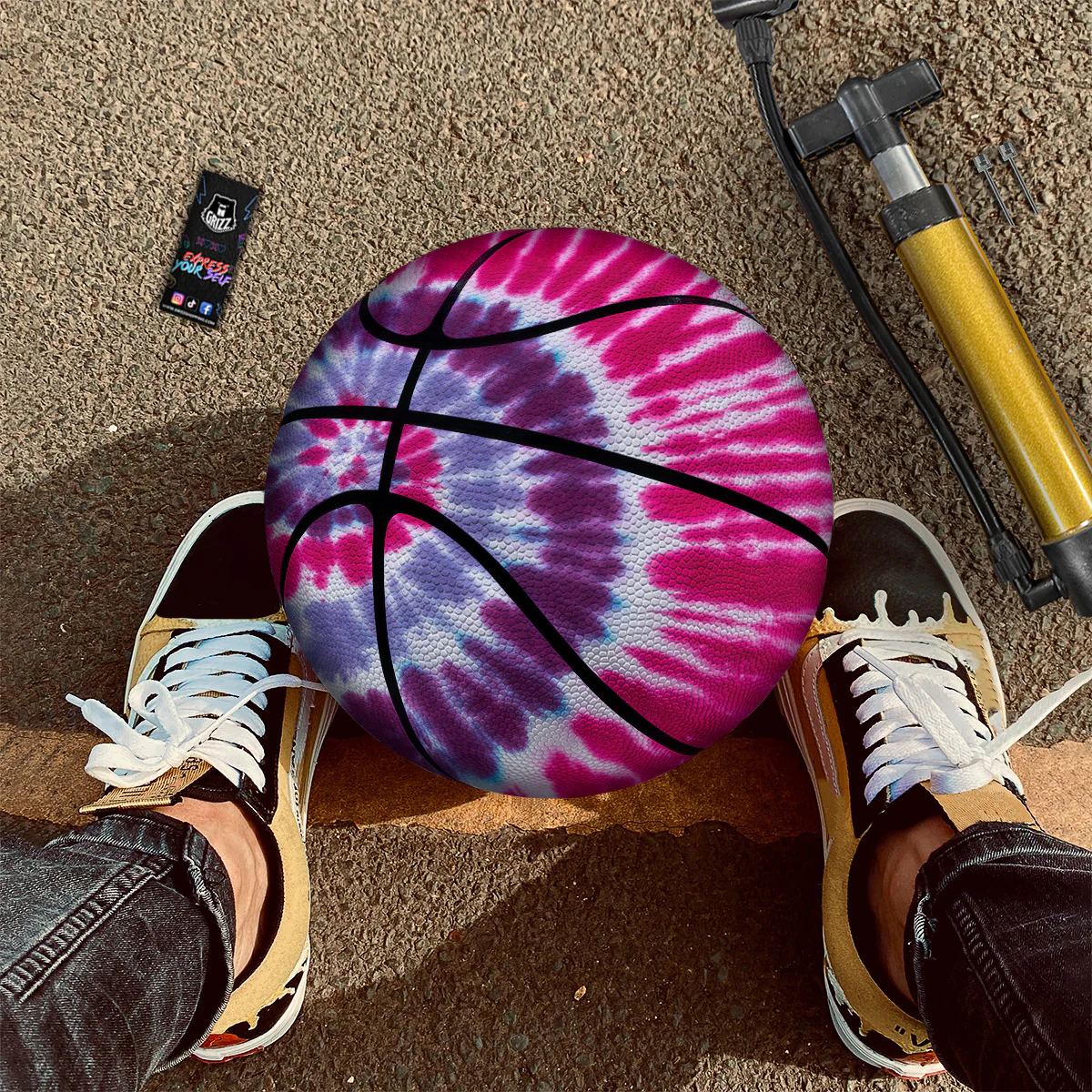 Purple And Blue Tie Dye Spiral Print Basketball - Image 2
