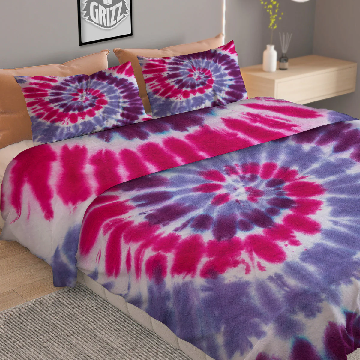 Purple And Blue Tie Dye Spiral Print Duvet Cover Bedding Set - Image 2