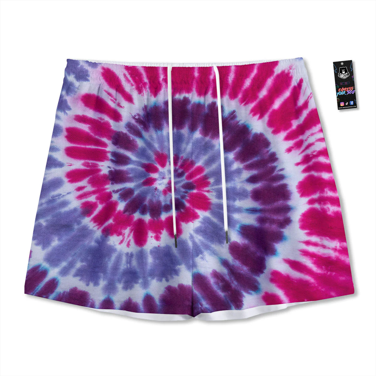 Purple And Blue Tie Dye Spiral Print Mesh Shorts