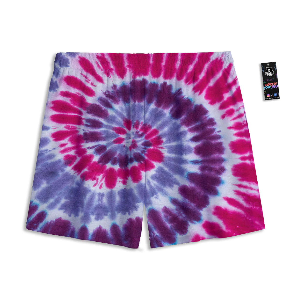 Purple And Blue Tie Dye Spiral Print Mesh Shorts - Image 2