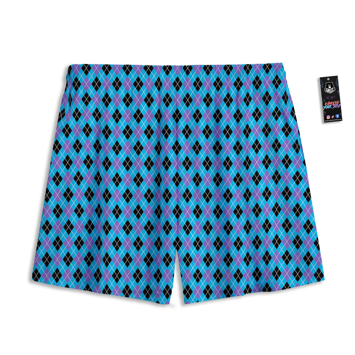 Purple Black And Blue Argyle Print Mesh Shorts - Image 2