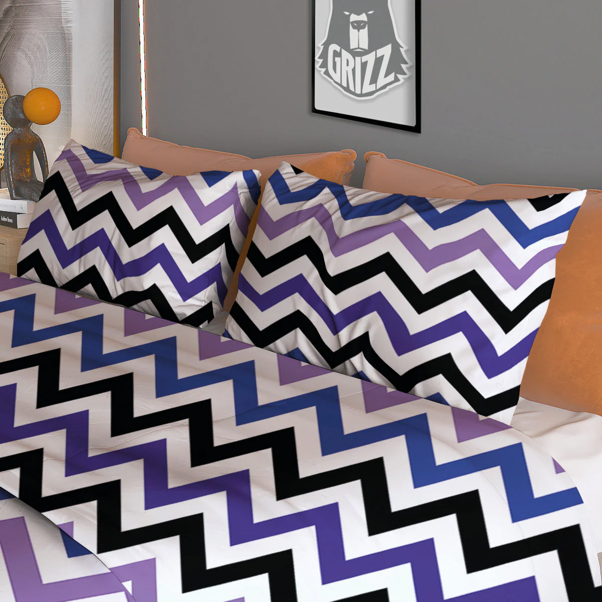 Purple Blue And Black Chevron Print Duvet Cover Bedding Set - Image 3