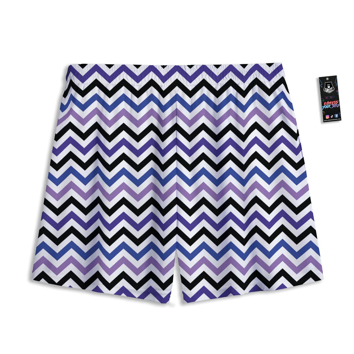 Purple Blue And Black Chevron Print Mesh Shorts - Image 2