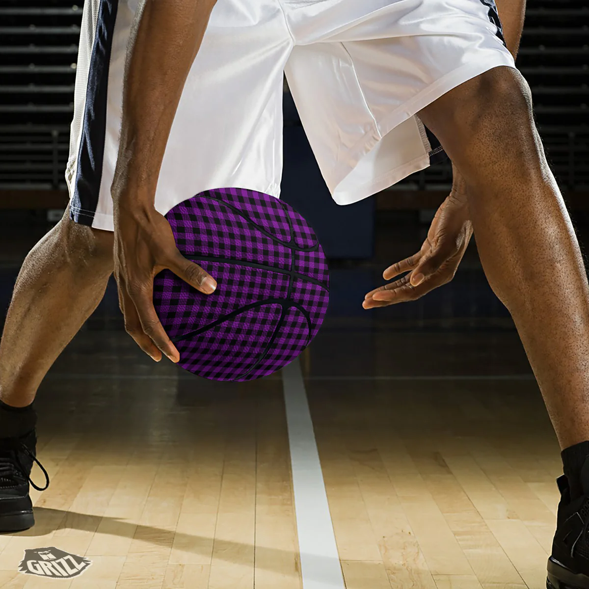 Purple Dark Check Print Pattern Basketball - Image 3
