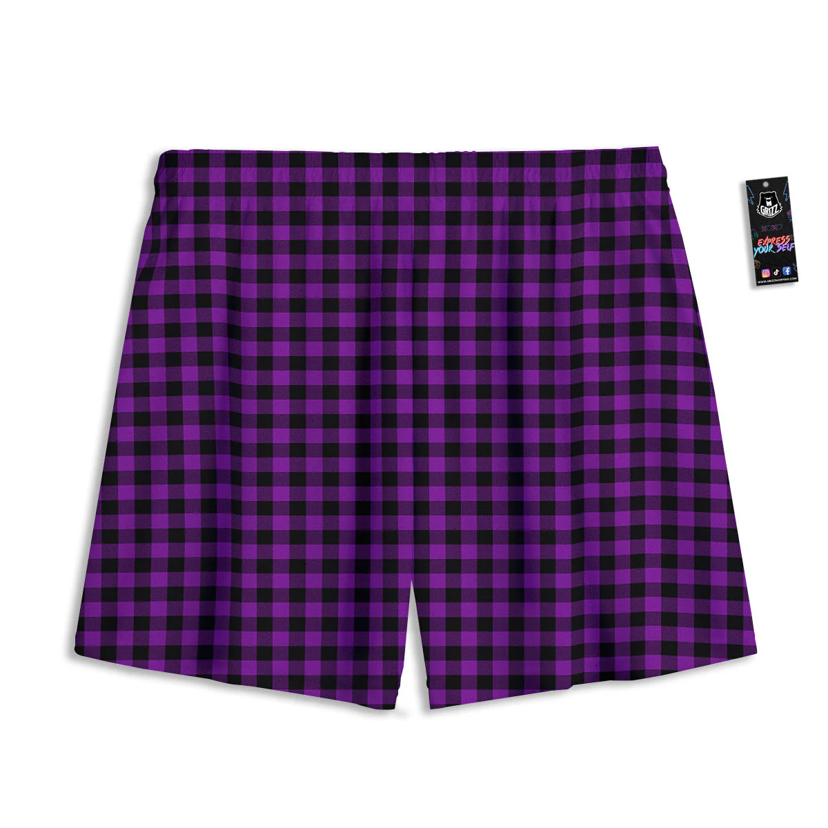 Purple Dark Check Print Pattern Mesh Shorts - Image 2