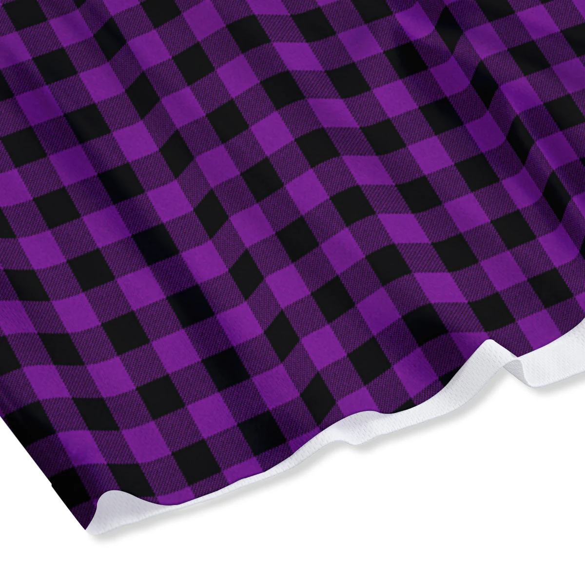 Purple Dark Check Print Pattern Mesh Shorts - Image 4