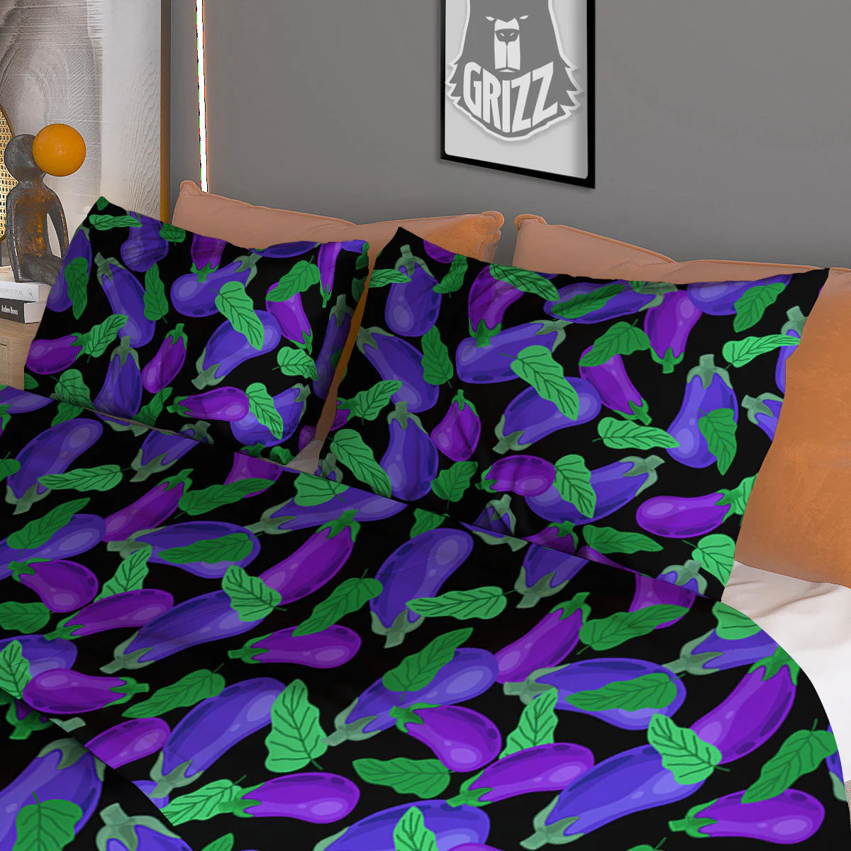 Purple Eggplant Print Pattern Duvet Cover Bedding Set - Image 3