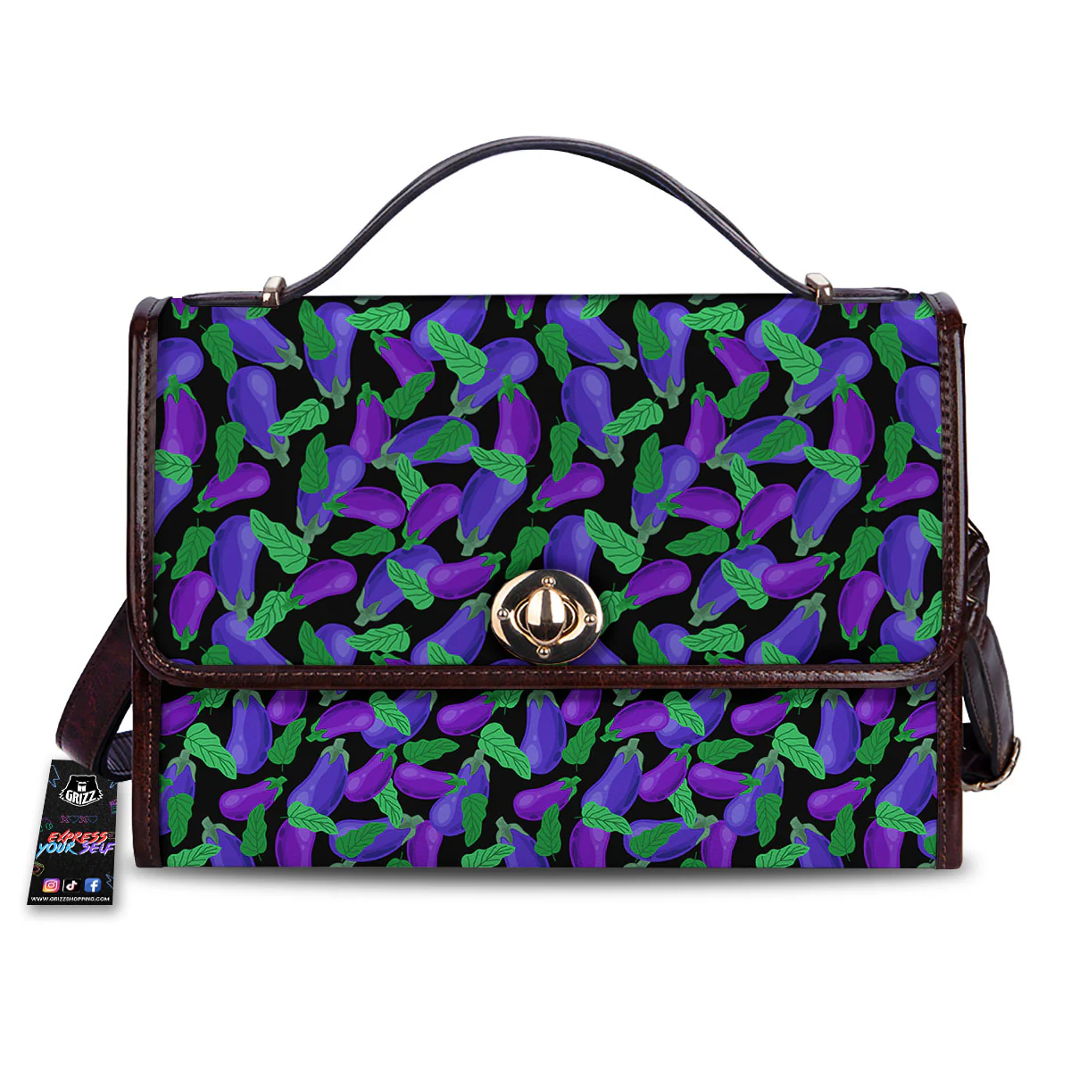 Purple Eggplant Print Pattern Women's Satchel Bag