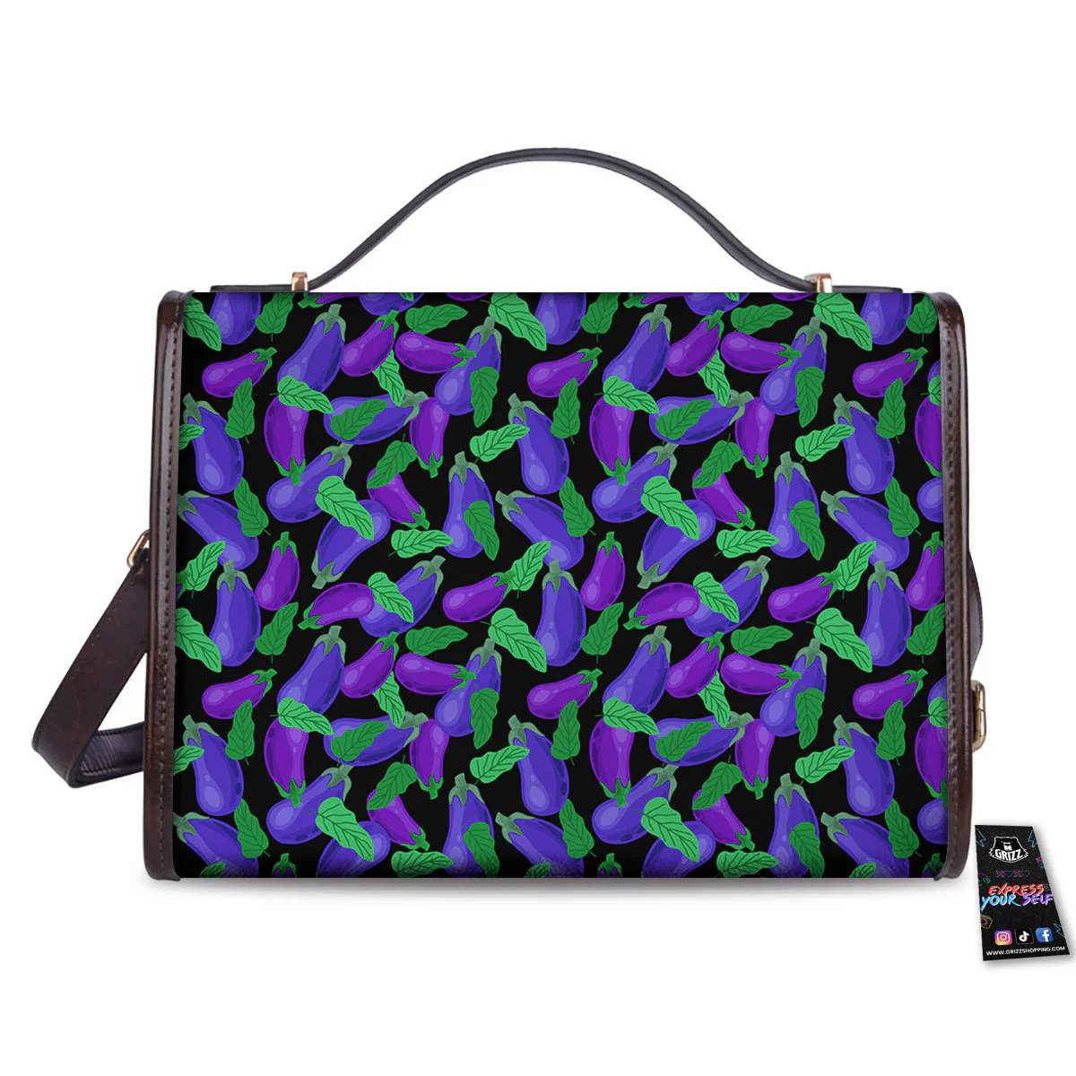 Purple Eggplant Print Pattern Women's Satchel Bag - Image 2