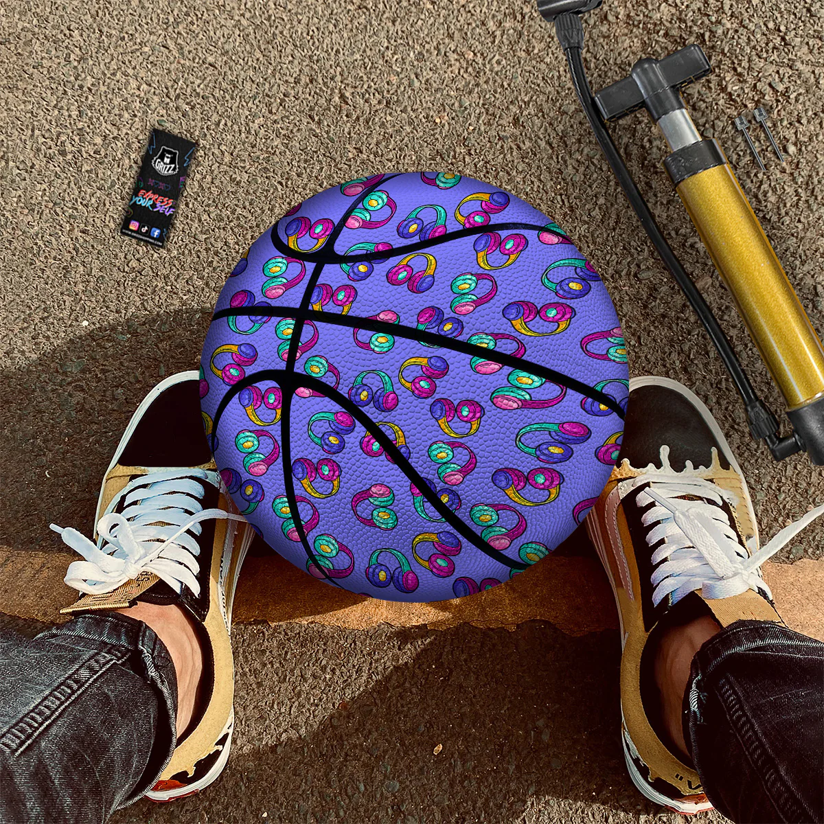 Purple Headphones Print Pattern Basketball - Image 2