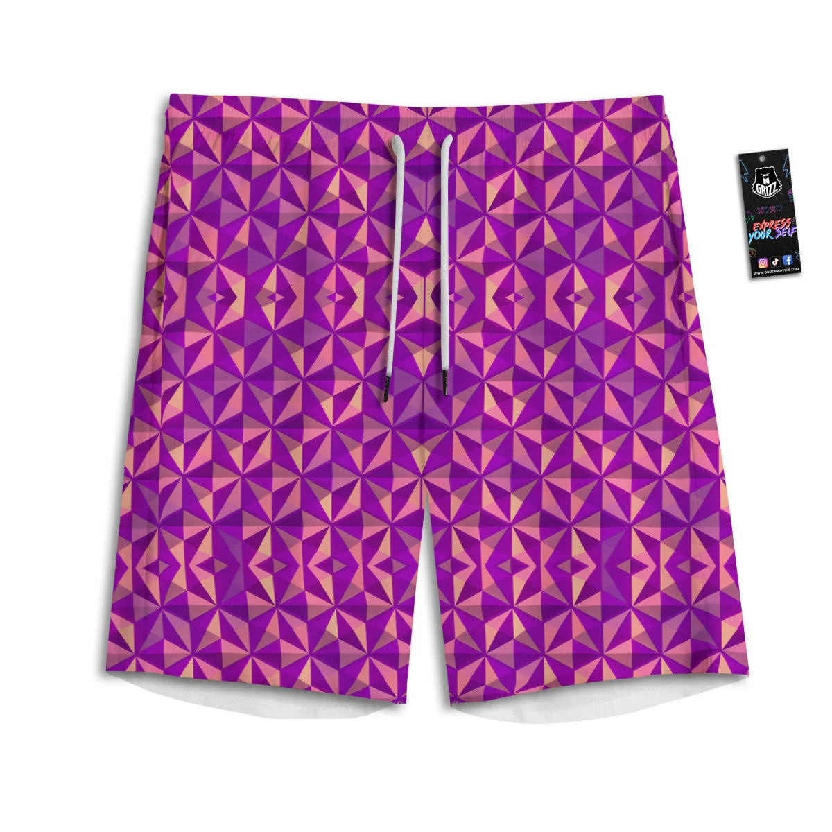 Purple Hexagonal Shape Print Pattern Men's Athletic Shorts